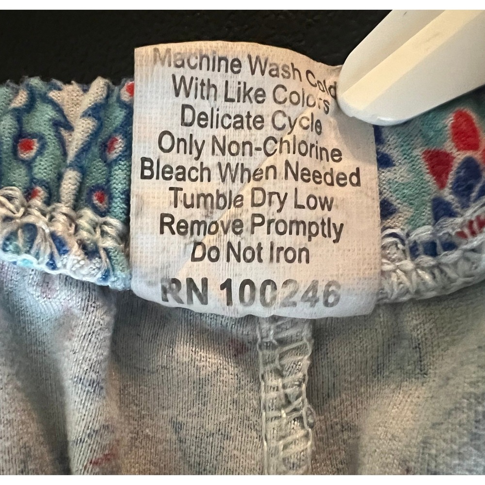 Blue Red Floral Damask Pajama Pants XL Lace Trim Lounge Crop Wide Leg RN 1194 - Picture 4 of 11
